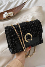 Woven shoulder cross bag with gold chain