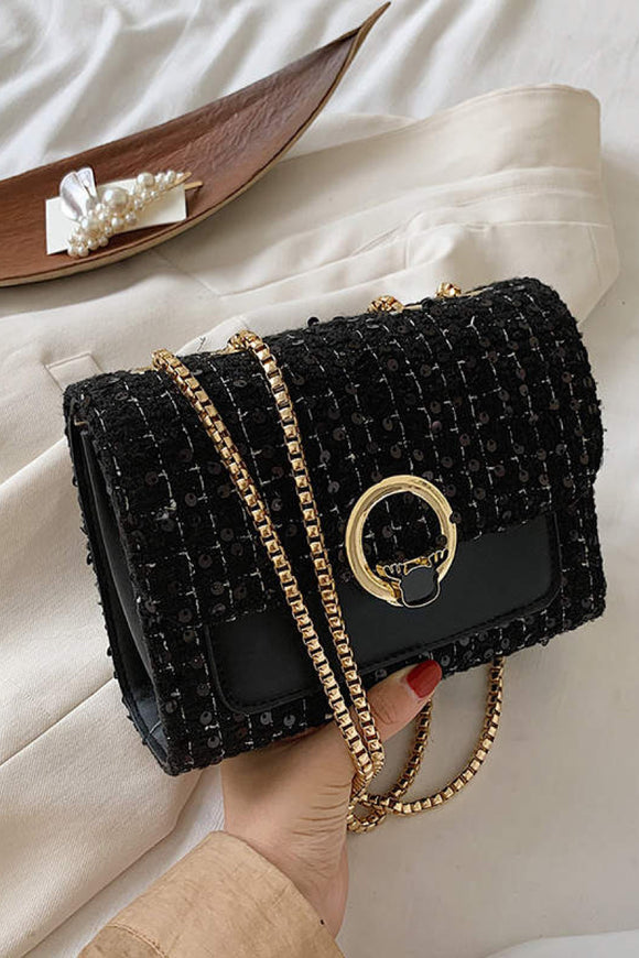 Woven shoulder cross bag with gold chain