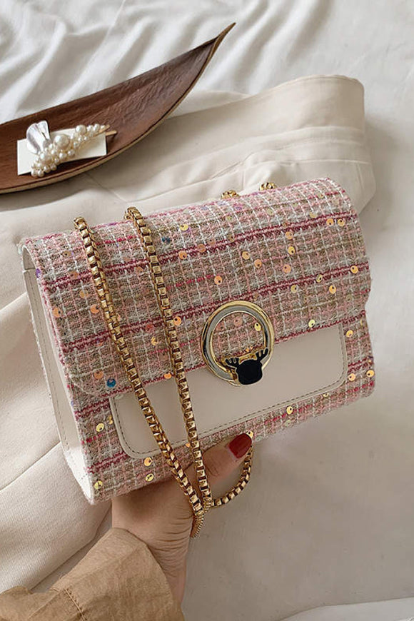 Woven shoulder cross bag with gold chain